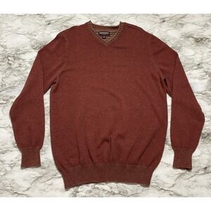 Johnston & Murphy Men's Sweater Size M Ocher Pullover V Neck Cotton Nylon Wool